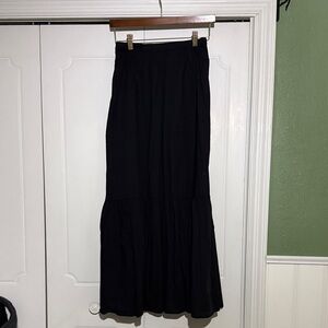 NWT Aerie Poplin Tiered Black Maxi Skirt Size S